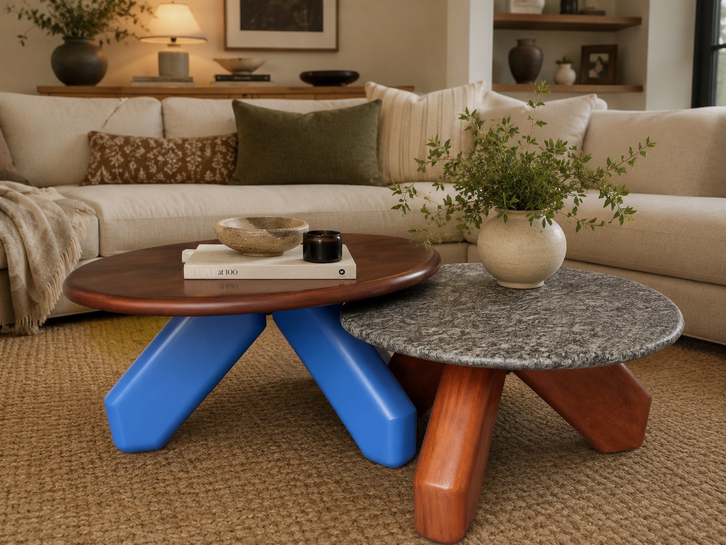 Round coffee tables in living room